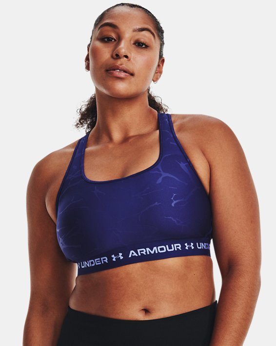 Women's Armour® Mid Crossback Emboss Sports Bra, Blue, pdpMainDesktop image number 3